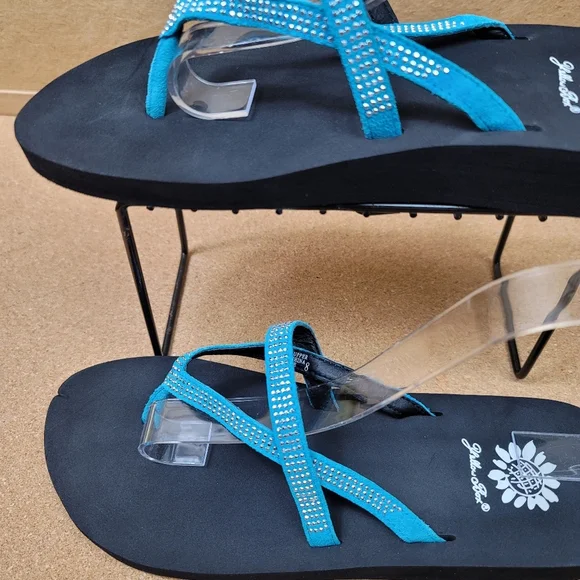 Yellow box flip flops Woman's sandals silver blue - Picture 2 of 7